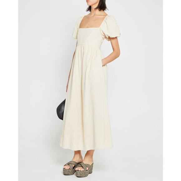 O.p.t Square-Neck Smocked Zeoli Midi Dress Puff Sleeves Cream Size XL NWT - Picture 3 of 14